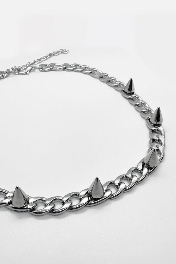 Spike Studs Silver Chocker Necklace